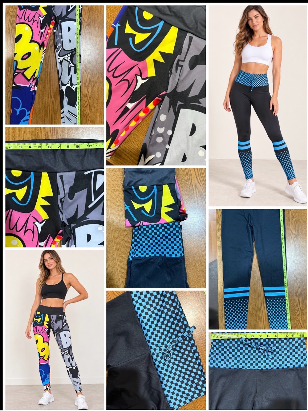 2pc Set- Colorblock Comic Print Leggings - Black/Multicolor